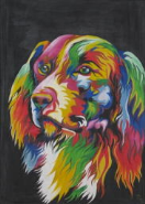 2050018 Schilderij - Kleurrijke Duitse Staande hond <b>Kunstenaar: <i>Chea</i></b> – Diani Beach – Kenia<br><br><b>Aard:</b> olie op canvas<br><br><b>Maat in cm:</b> H 90 - B 64 2050018-01.jpg