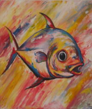 2050020 Schilderij - Bonte vis <b>Kunstenaar: <i>Chea</i></b> – Diani Beach – Kenia<br><br><b>Aard:</b> olie op canvas<br><br><b>Maat in cm:</b> H 61 - B 51 2050020-01.jpg